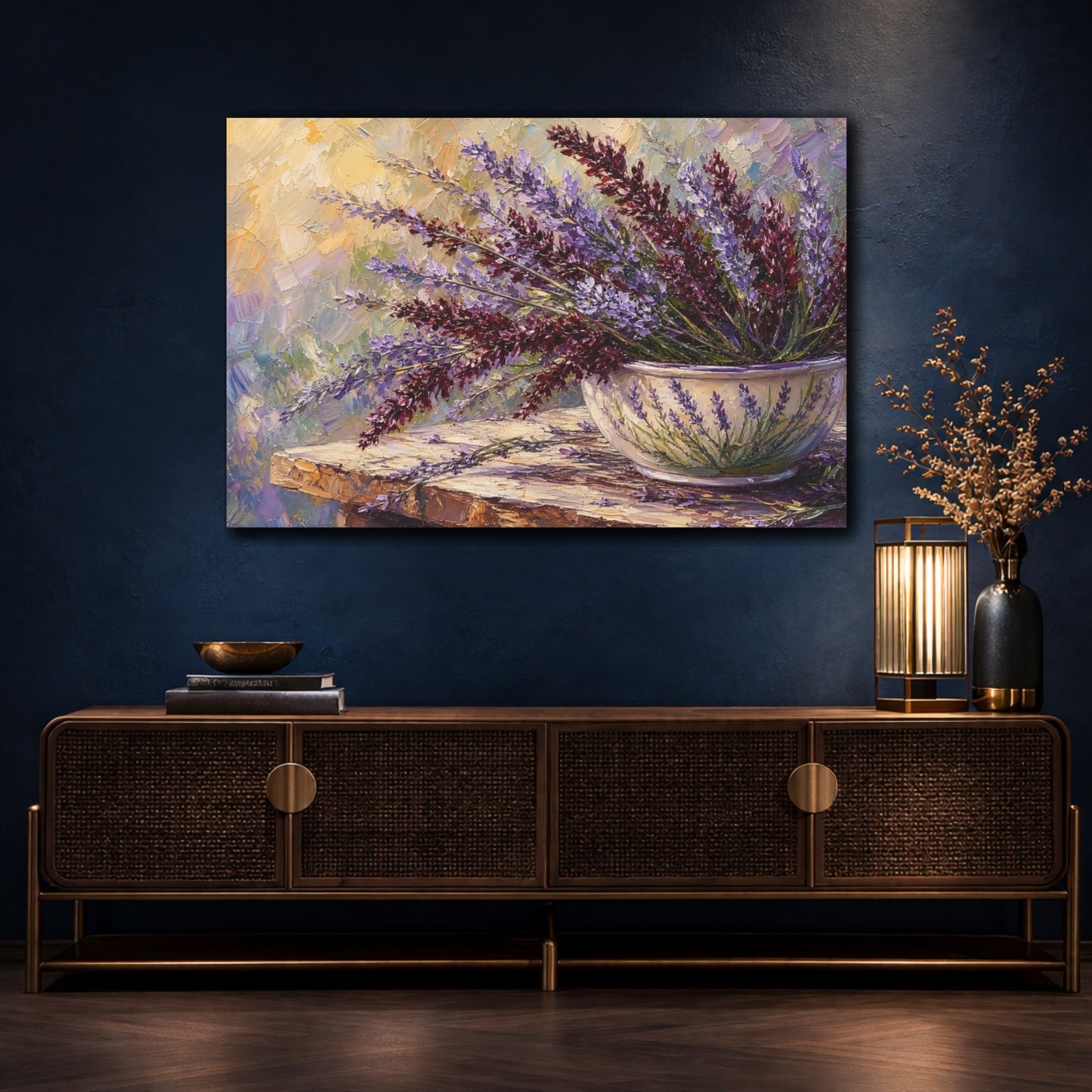 Mockup 4. Floral Lavender Purple Lavender shown as stretched canvas wall art