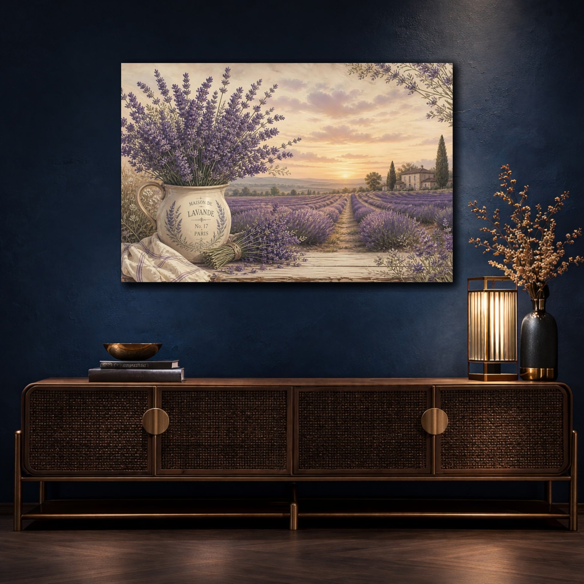 Mockup 4. Floral Lavender Purple Lavender shown as stretched canvas wall art