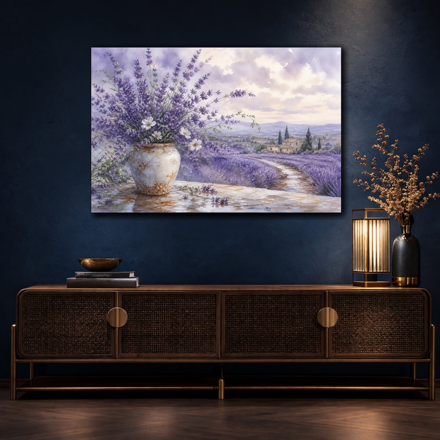 Mockup 4. Floral Lavender Purple Lavender shown as stretched canvas wall art