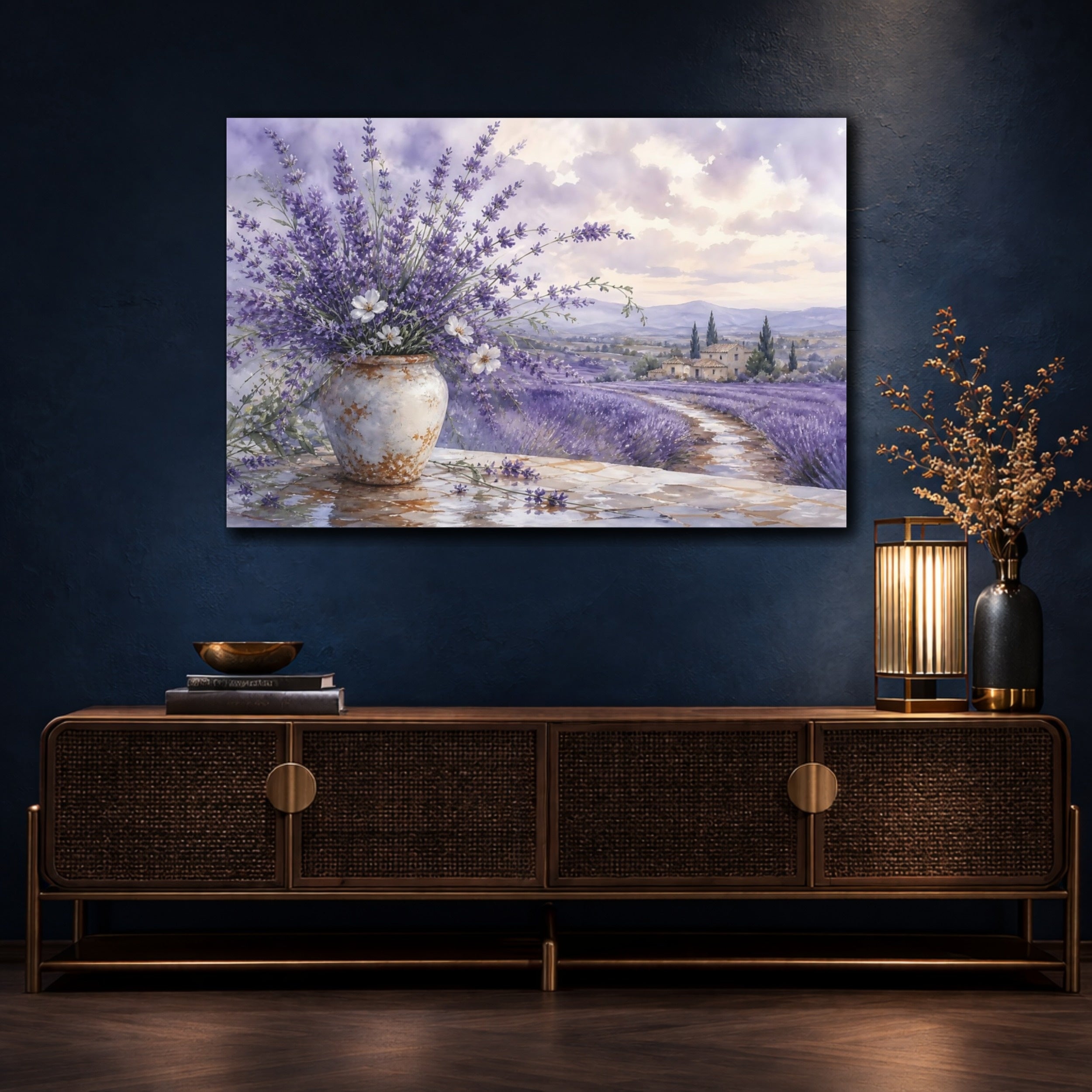 Mockup 4. Floral Lavender Purple Lavender shown as stretched canvas wall art