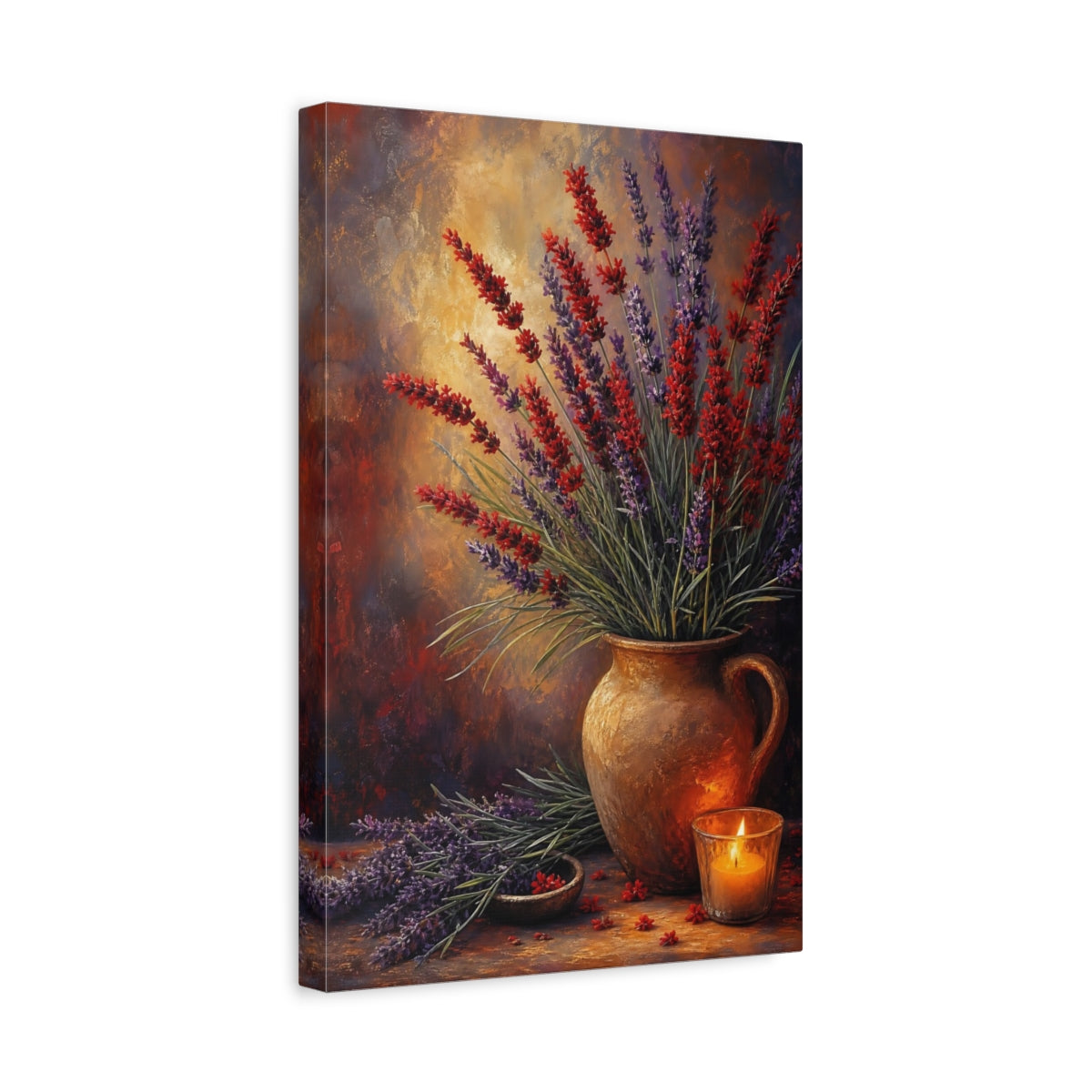 Side Mockup 4. Floral Lavender Purple Red Lavender shown as stretched canvas wall art