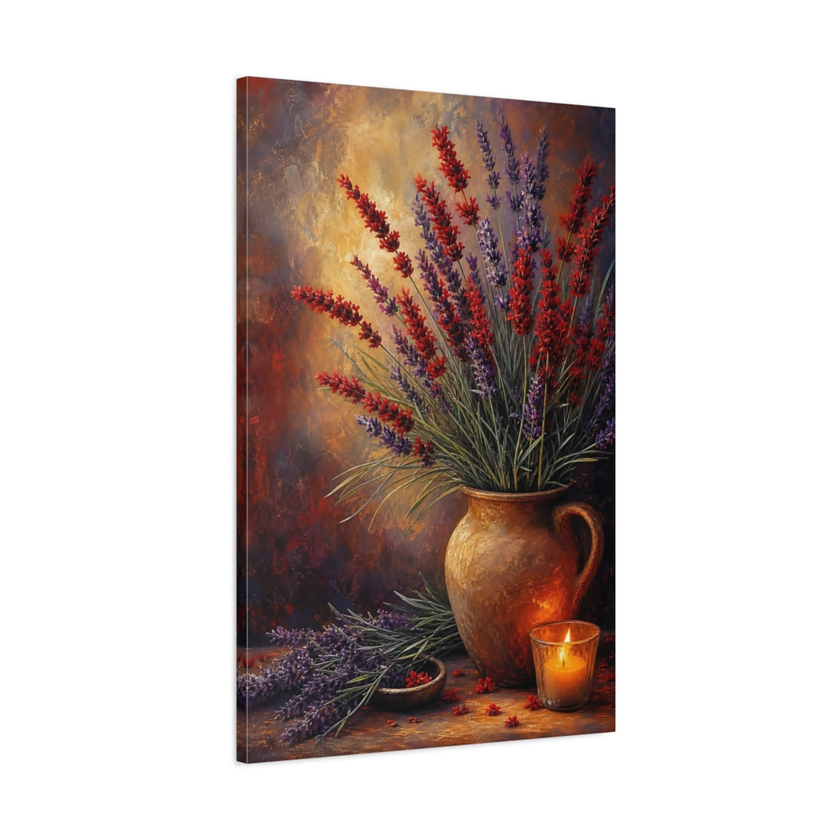 Main Mockup. Floral Lavender Purple Red Lavender shown as stretched canvas wall art