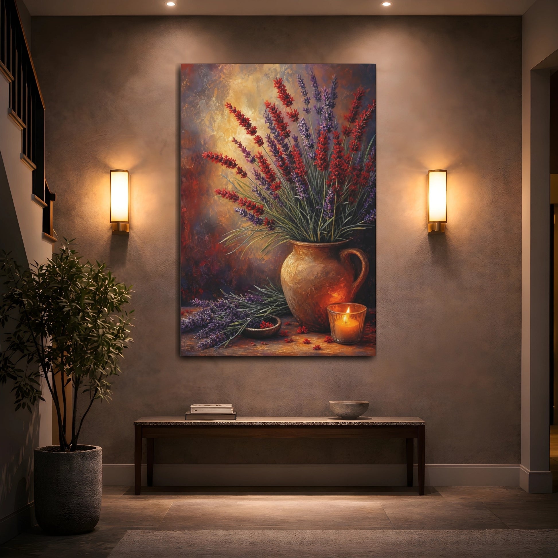 Mockup 2. Floral Lavender Purple Red Lavender shown as stretched canvas wall art