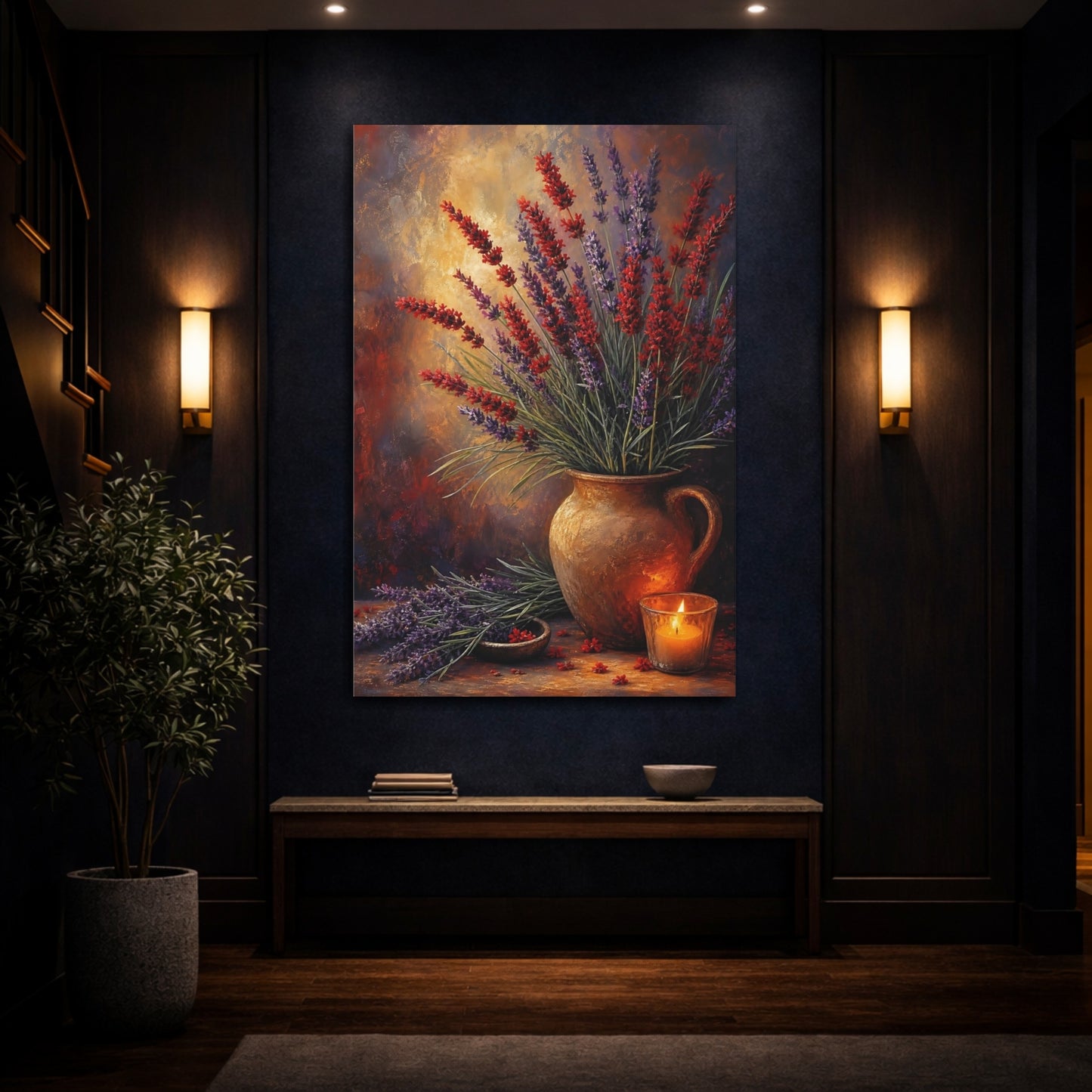 Mockup 4. Floral Lavender Purple Red Lavender shown as stretched canvas wall art