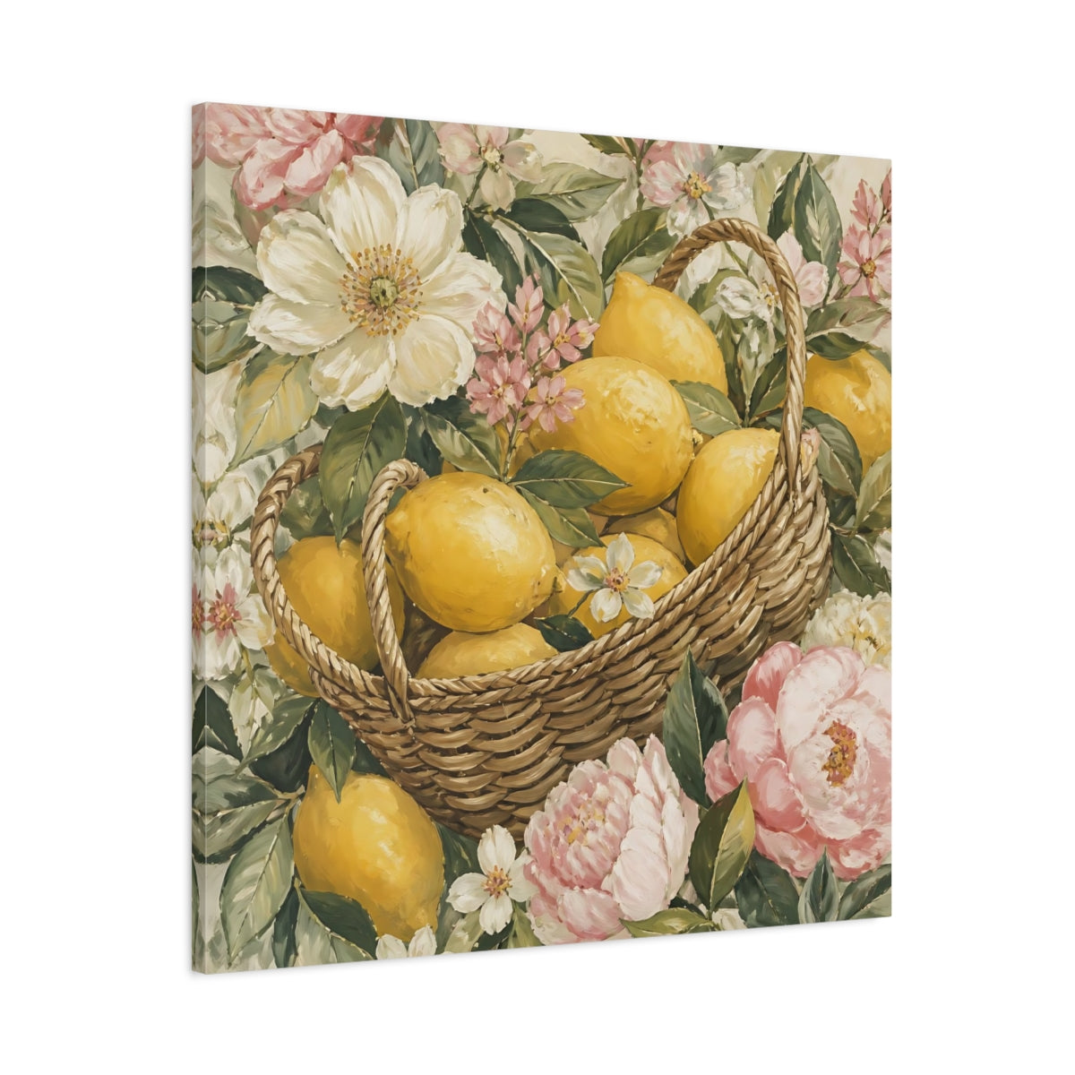 Main Mockup. Floral Lemon Basket shown as canvas print