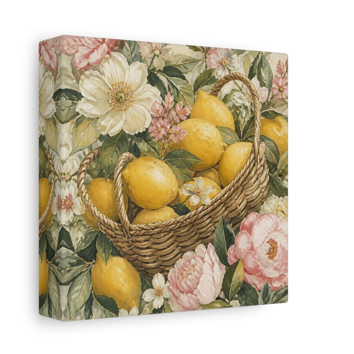 Side Mockup 2. Floral Lemon Basket shown as canvas print