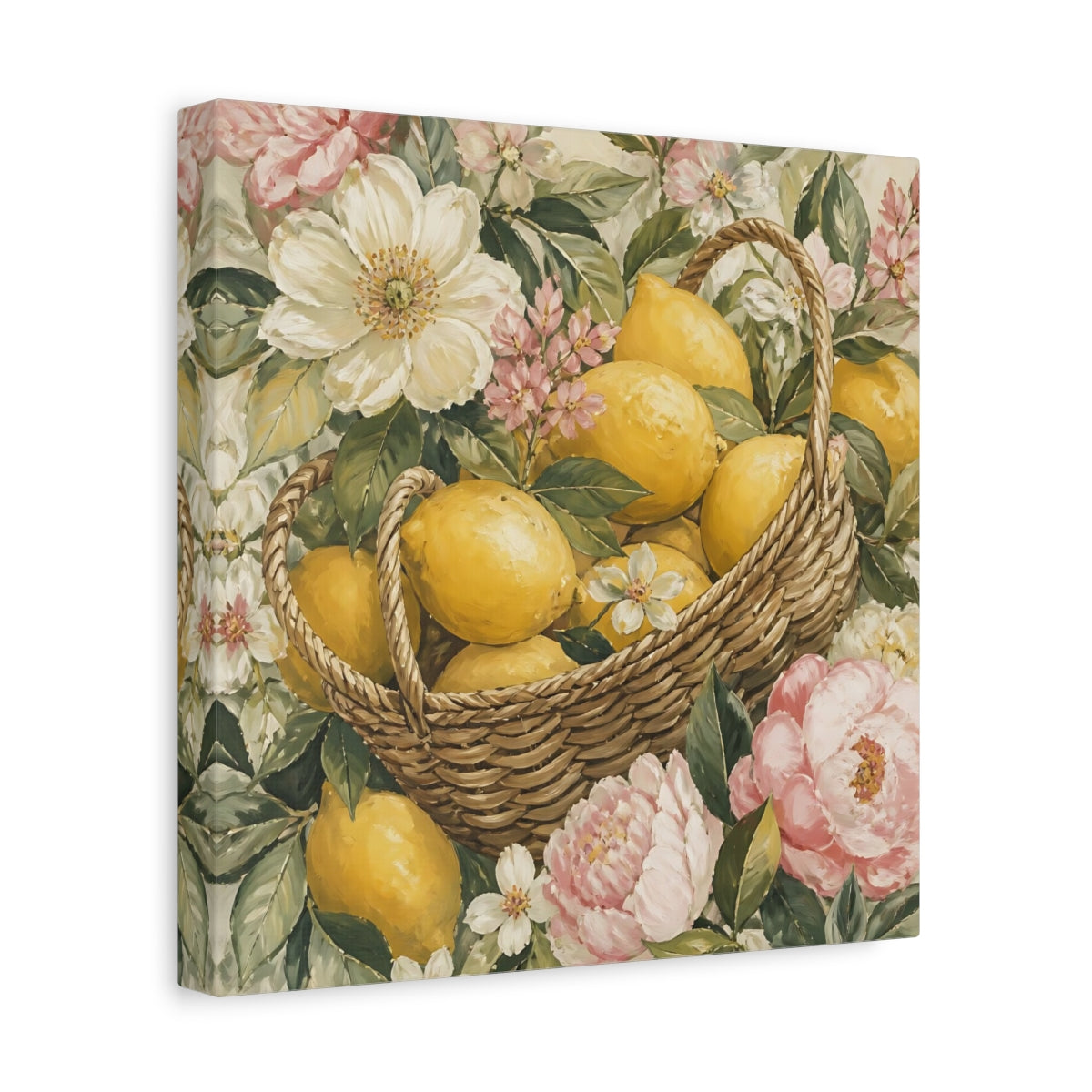 Side Mockup 8. Floral Lemon Basket shown as canvas print