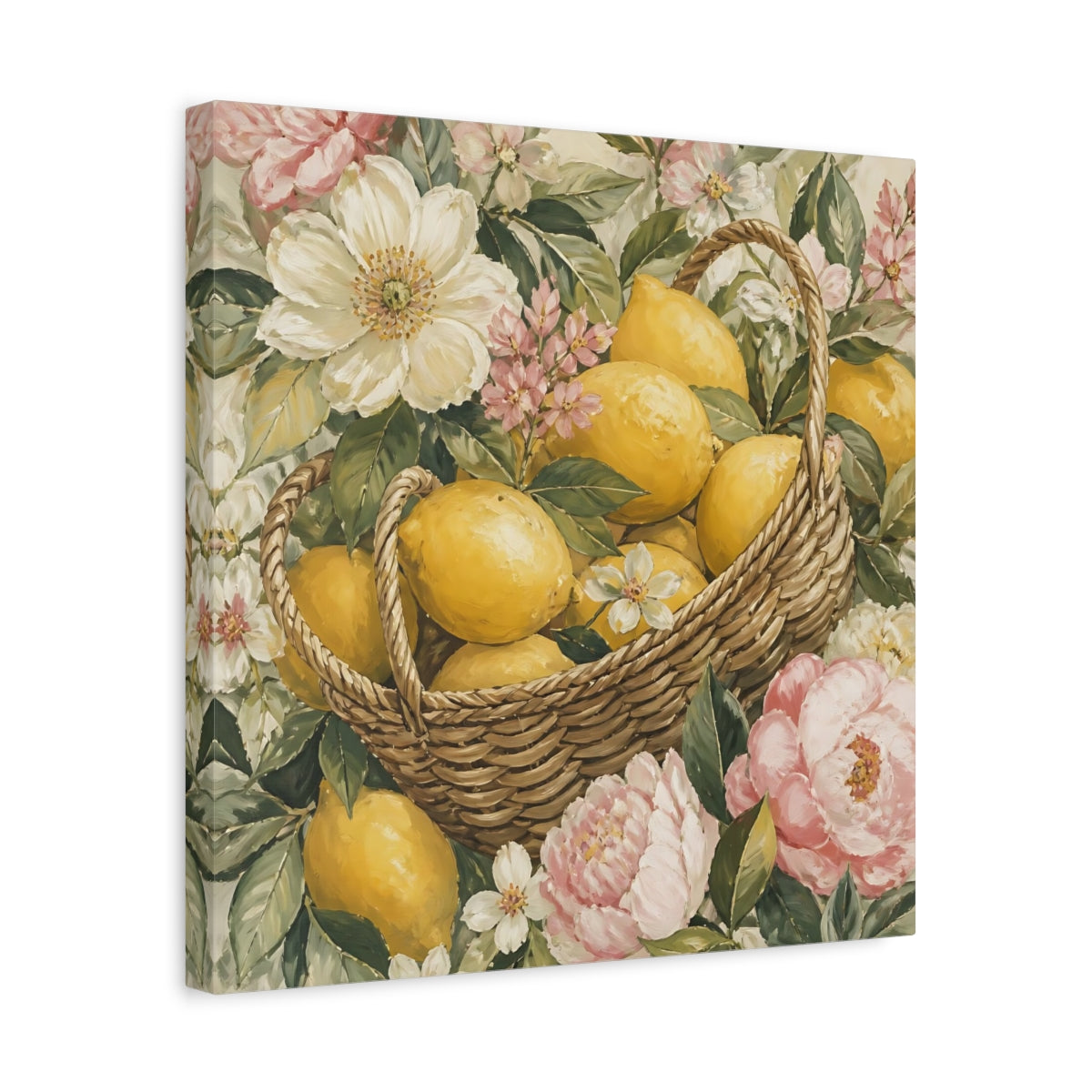Side Mockup 6. Floral Lemon Basket shown as canvas print