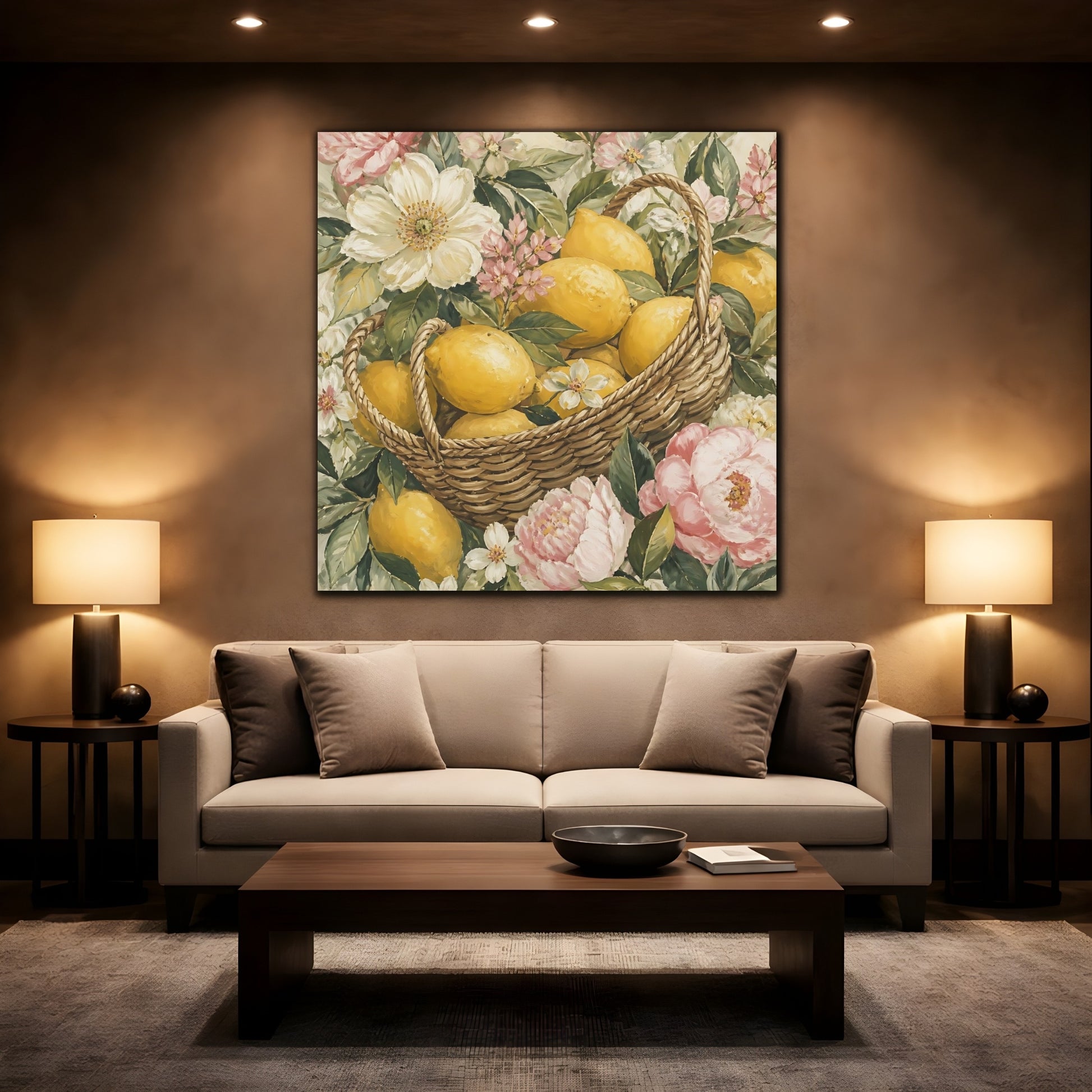 Mockup 2. Floral Lemon Basket shown as canvas print
