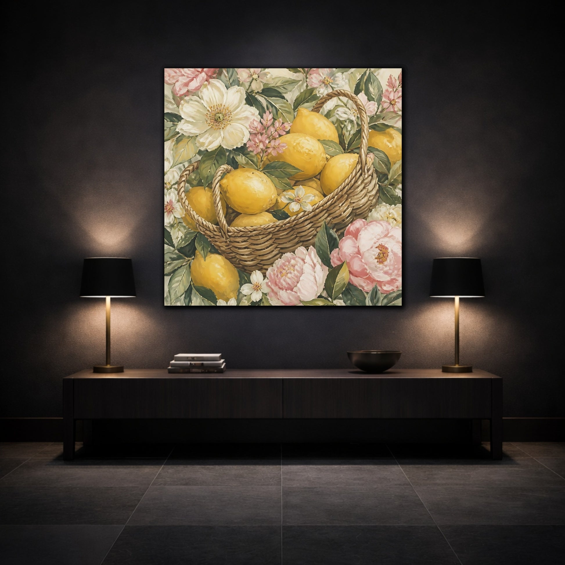 Mockup 3. Floral Lemon Basket shown as canvas print