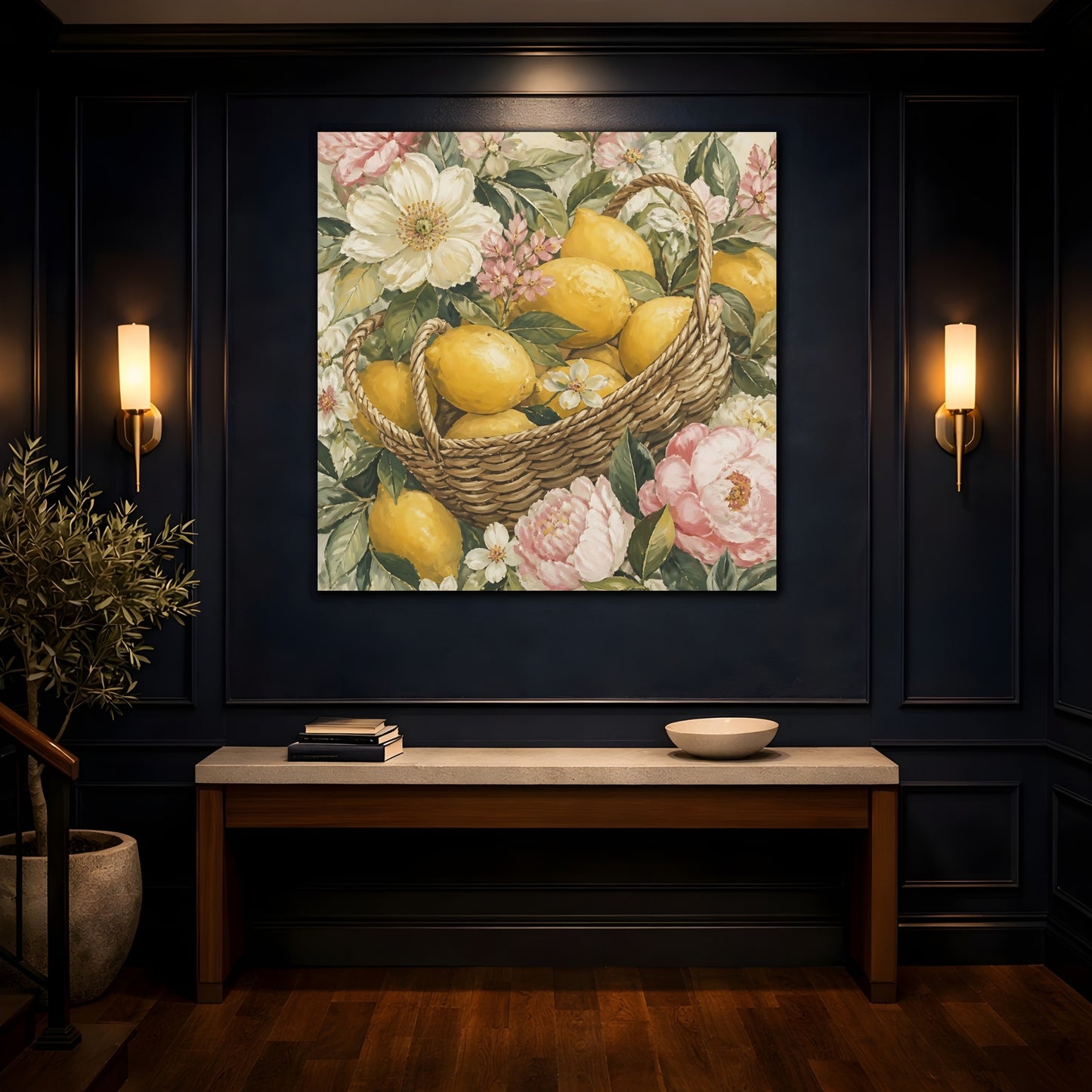 Mockup 4. Floral Lemon Basket shown as canvas print