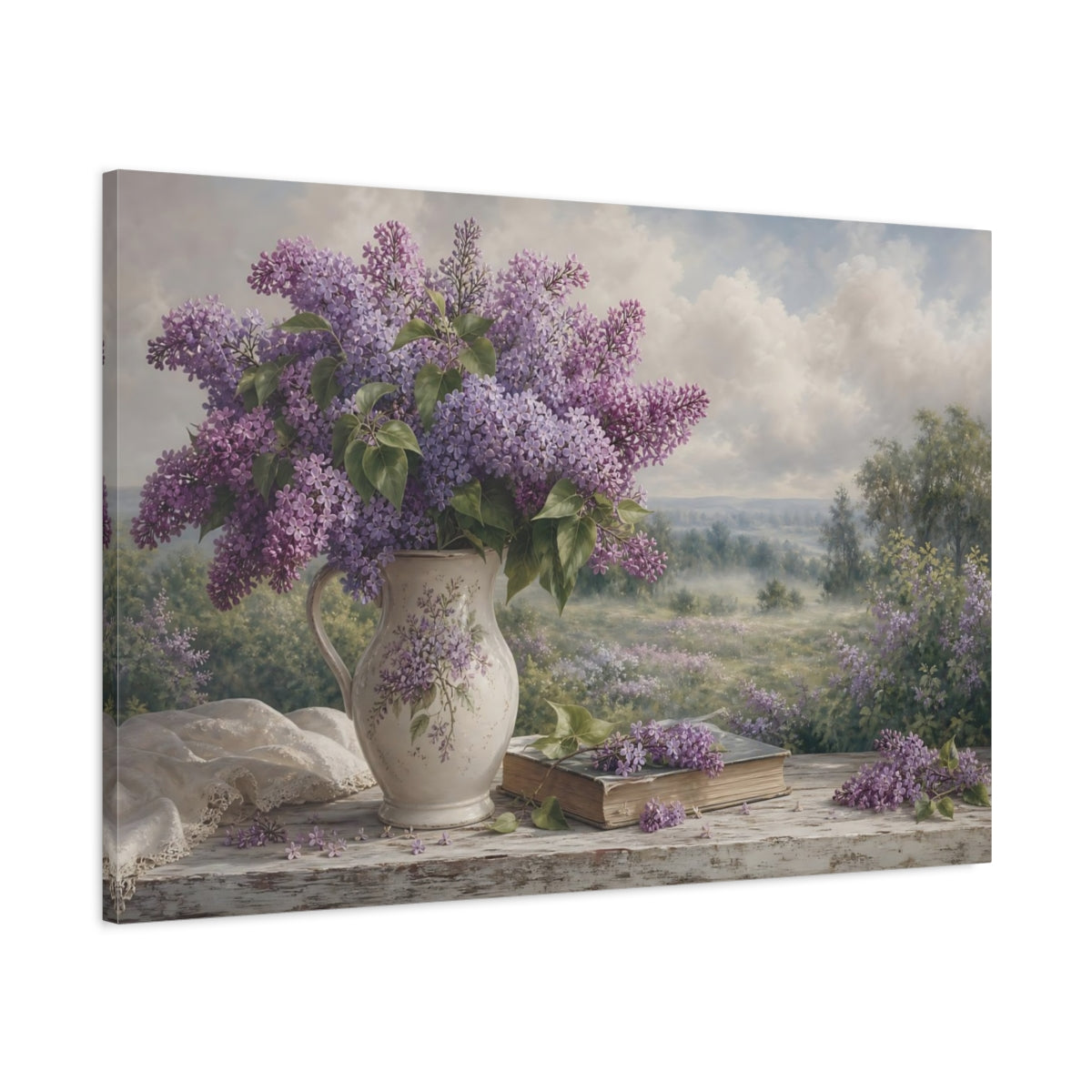 Main Mockup. Floral Lilac Bouquet Purple Lilac shown as stretched canvas wall art