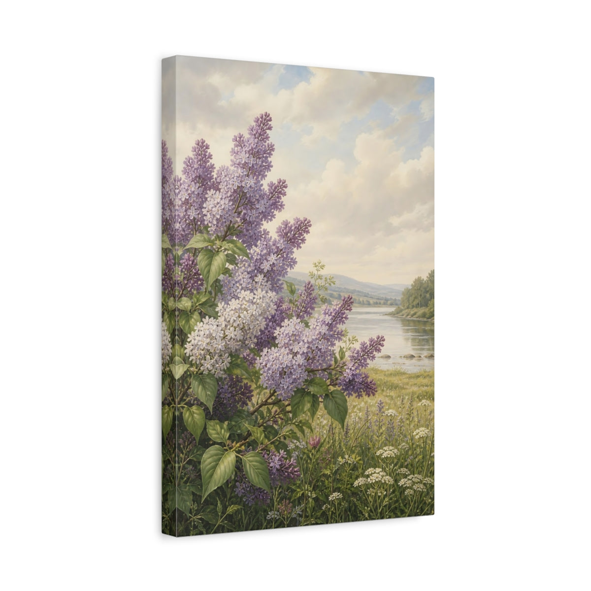Side Mockup 4. Floral Lilac Flowers Purple Lilac shown as stretched canvas wall art
