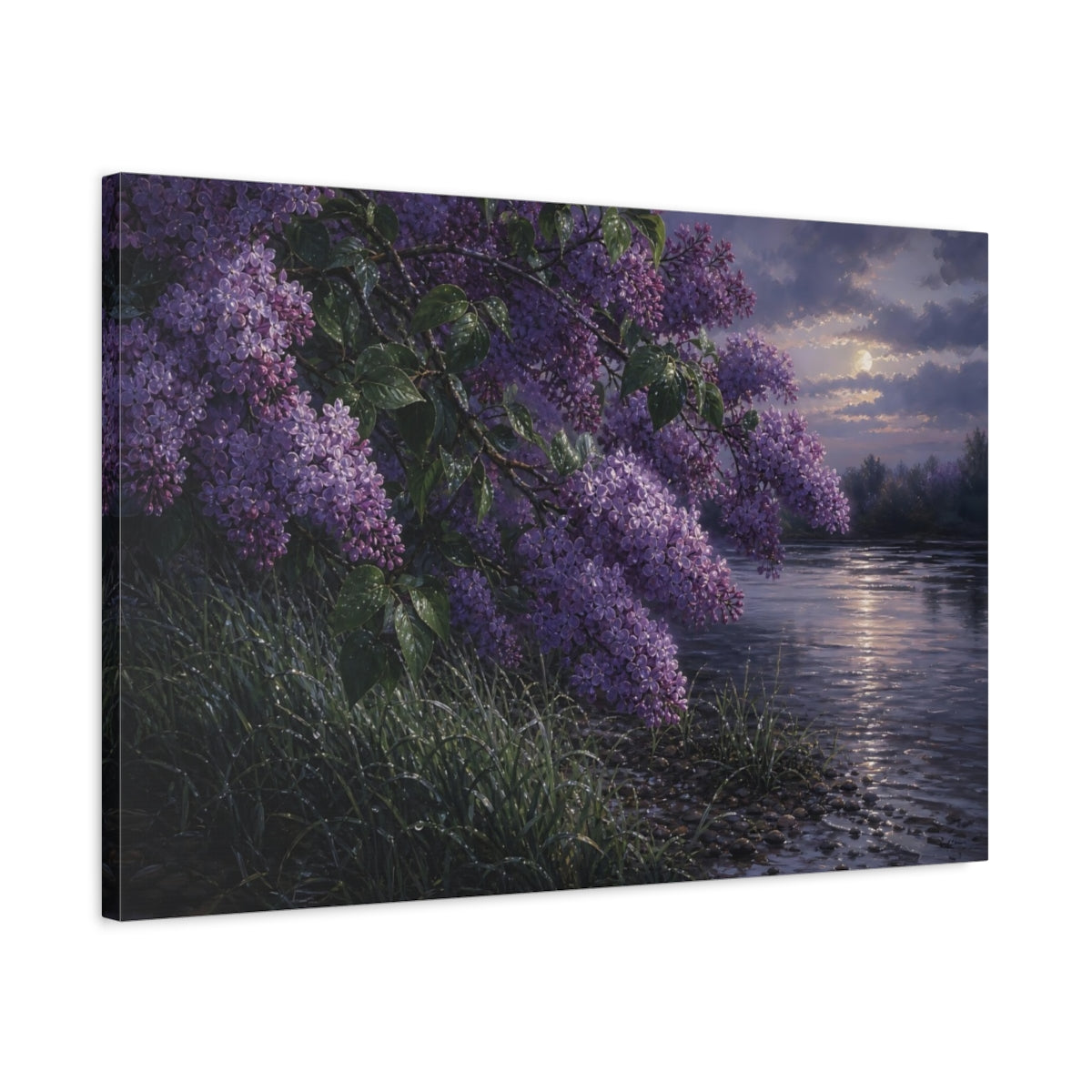 Side Mockup 2. Floral Lilac Flowers Purple Lilac shown as stretched canvas wall art