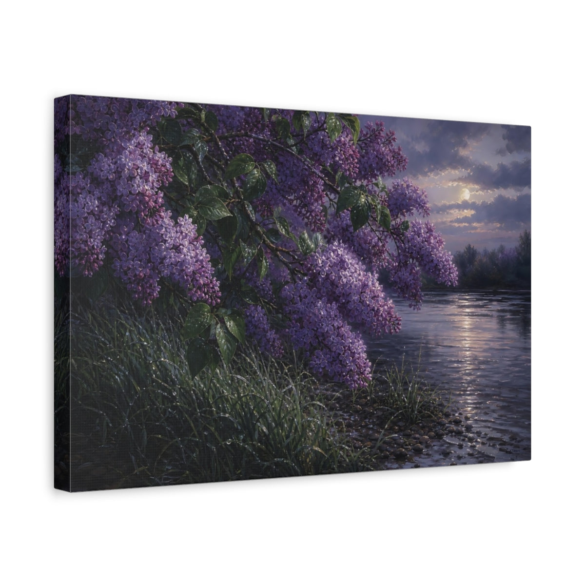 Side Mockup 4. Floral Lilac Flowers Purple Lilac shown as stretched canvas wall art