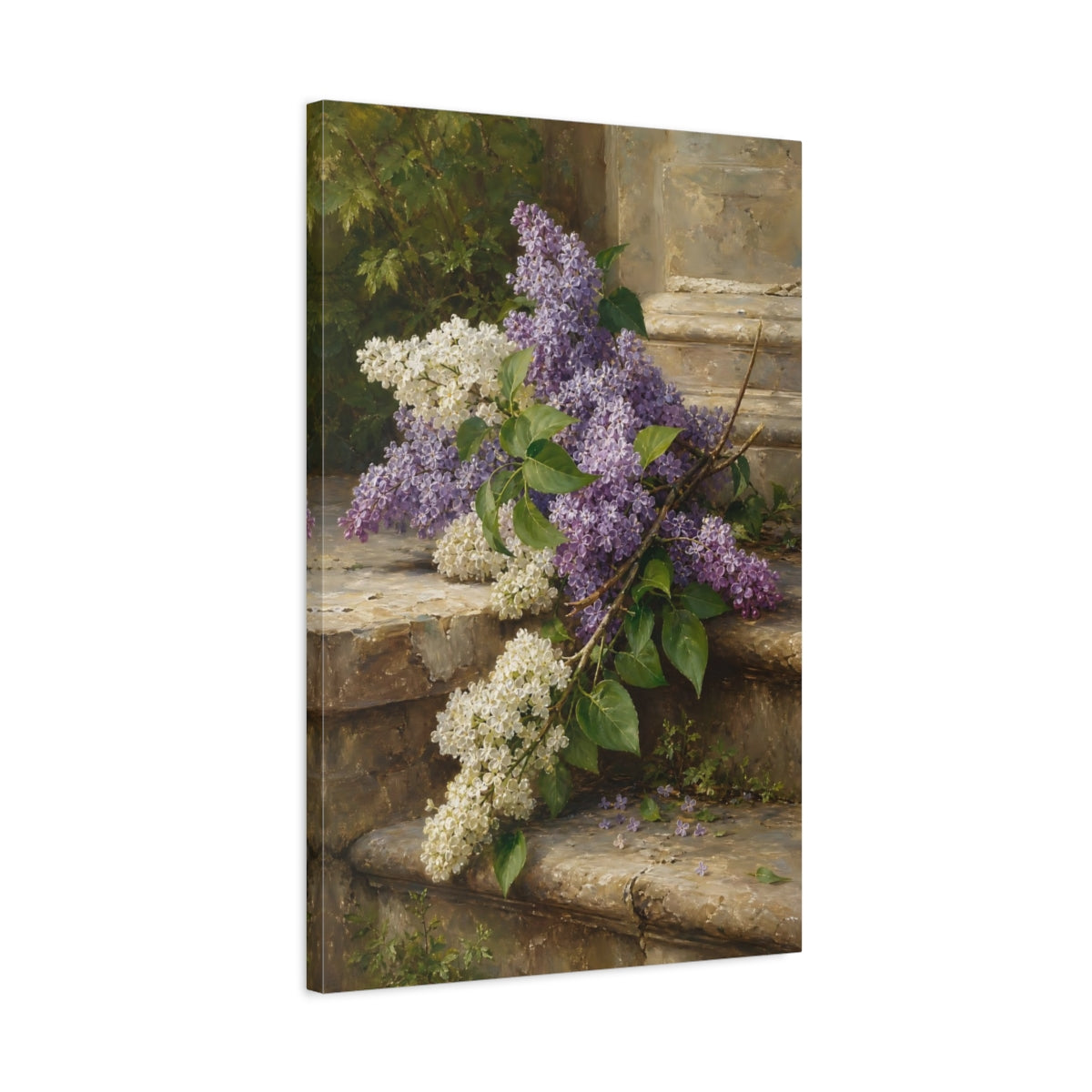Side Mockup 2. Floral Lilac Flowers Purple Lilac Flowers shown as stretched canvas wall art