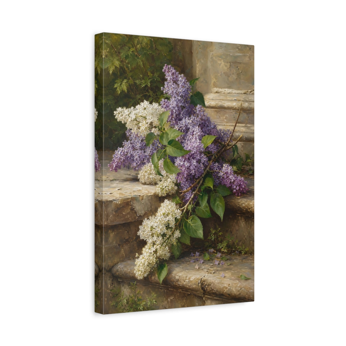 Side Mockup 4. Floral Lilac Flowers Purple Lilac Flowers shown as stretched canvas wall art