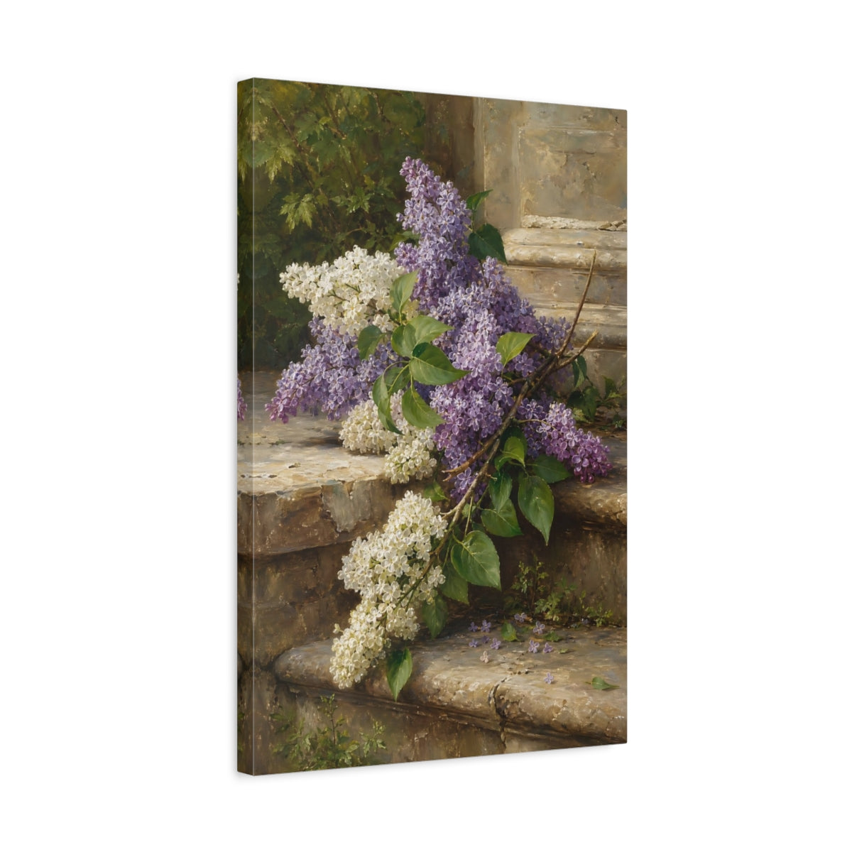 Side Mockup 3. Floral Lilac Flowers Purple Lilac Flowers shown as stretched canvas wall art