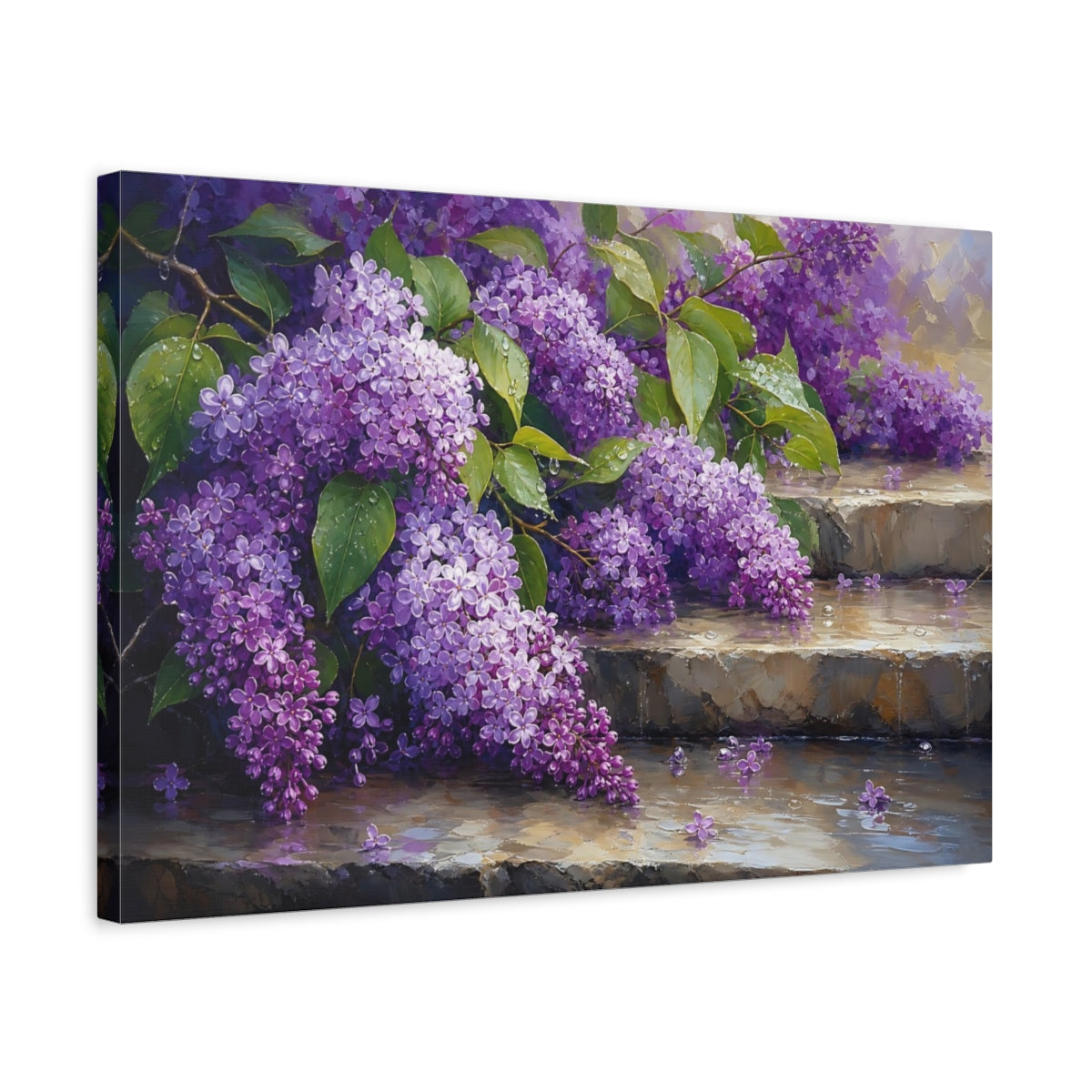 Side Mockup 3. Floral Lilac Flowers Purple Lilac shown as stretched canvas wall art