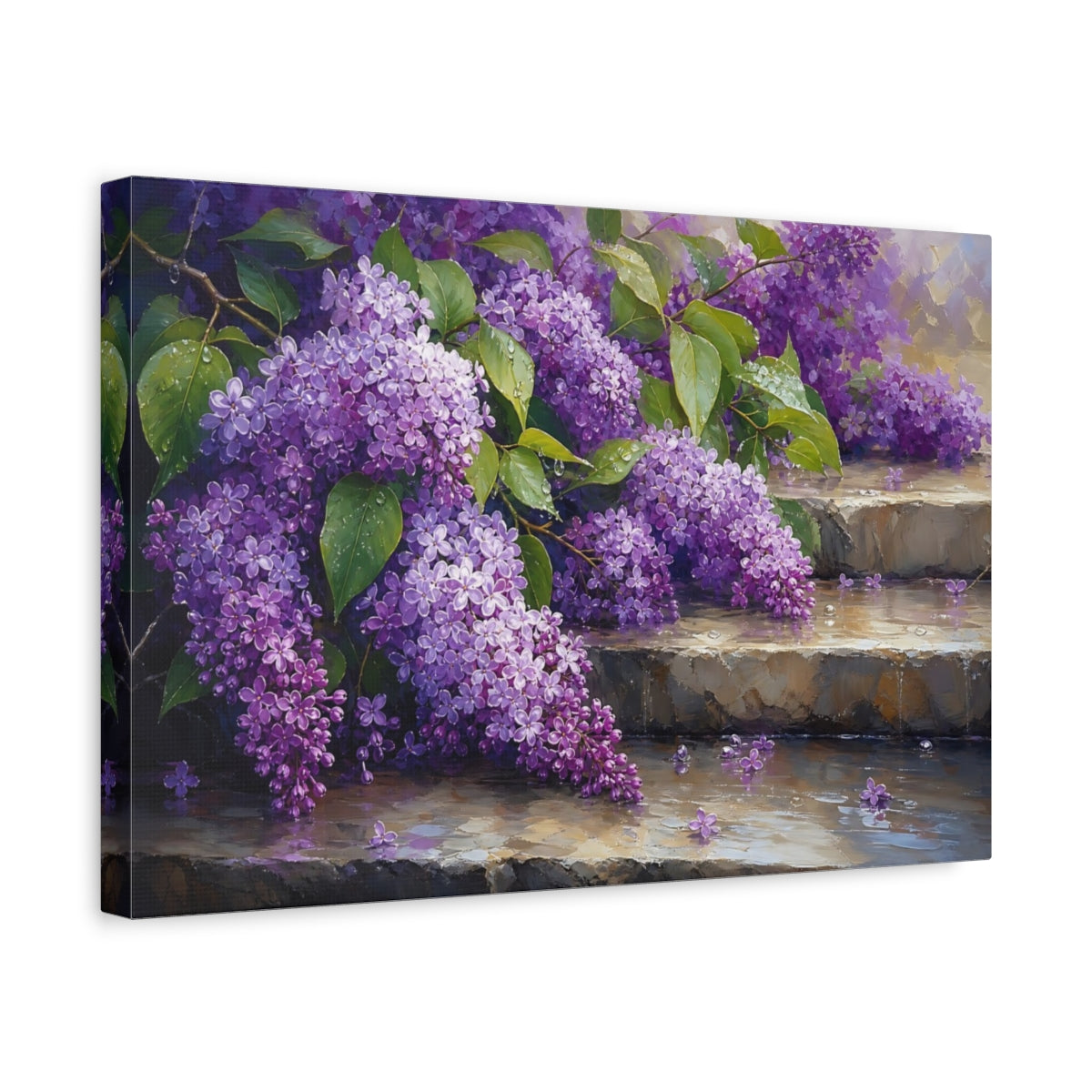 Side Mockup 4. Floral Lilac Flowers Purple Lilac shown as stretched canvas wall art