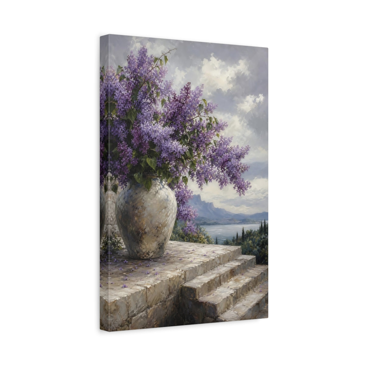 Side Mockup 4. Floral Lilac Flowers Purple Lilac shown as stretched canvas wall art