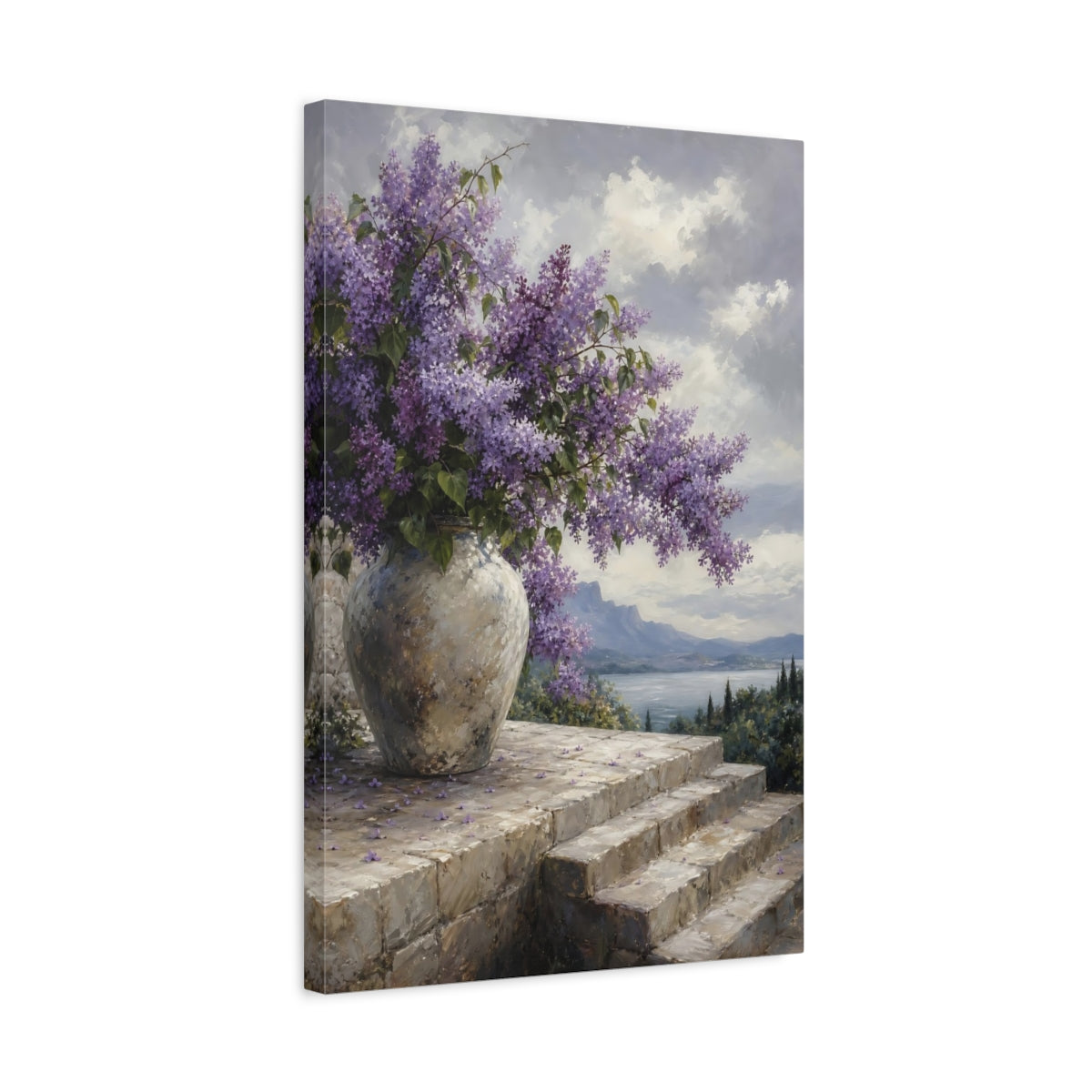 Side Mockup 3. Floral Lilac Flowers Purple Lilac shown as stretched canvas wall art
