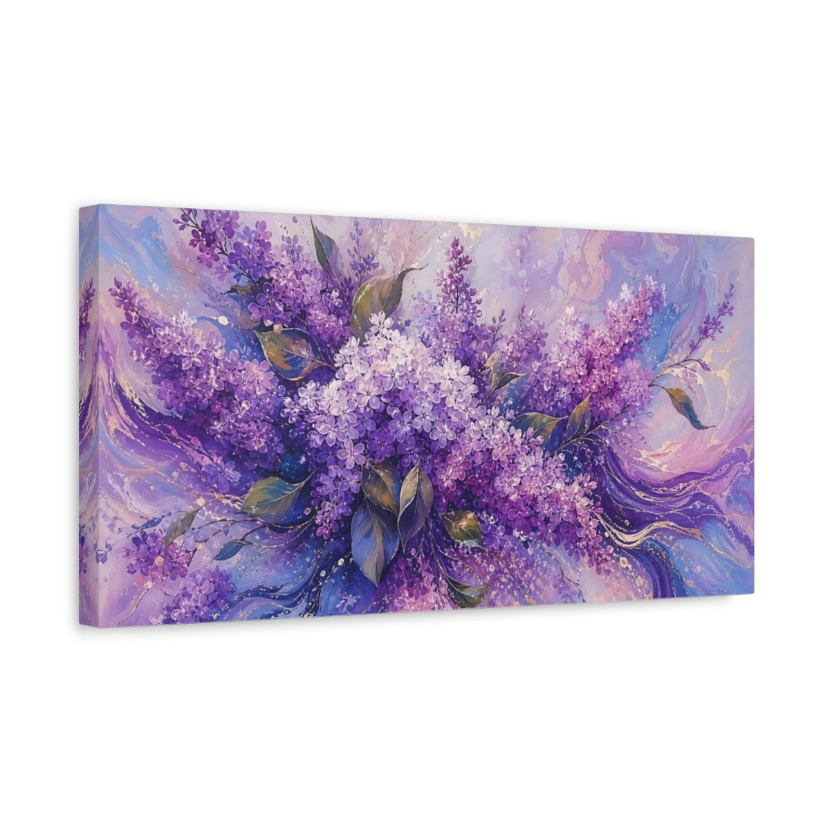 Side Mockup 3. Floral Lilac Flowers Purple Lilac shown as stretched canvas wall art
