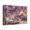 Side Mockup 4. Floral Lilac Flowers Purple Lilac Garden shown as stretched canvas wall art