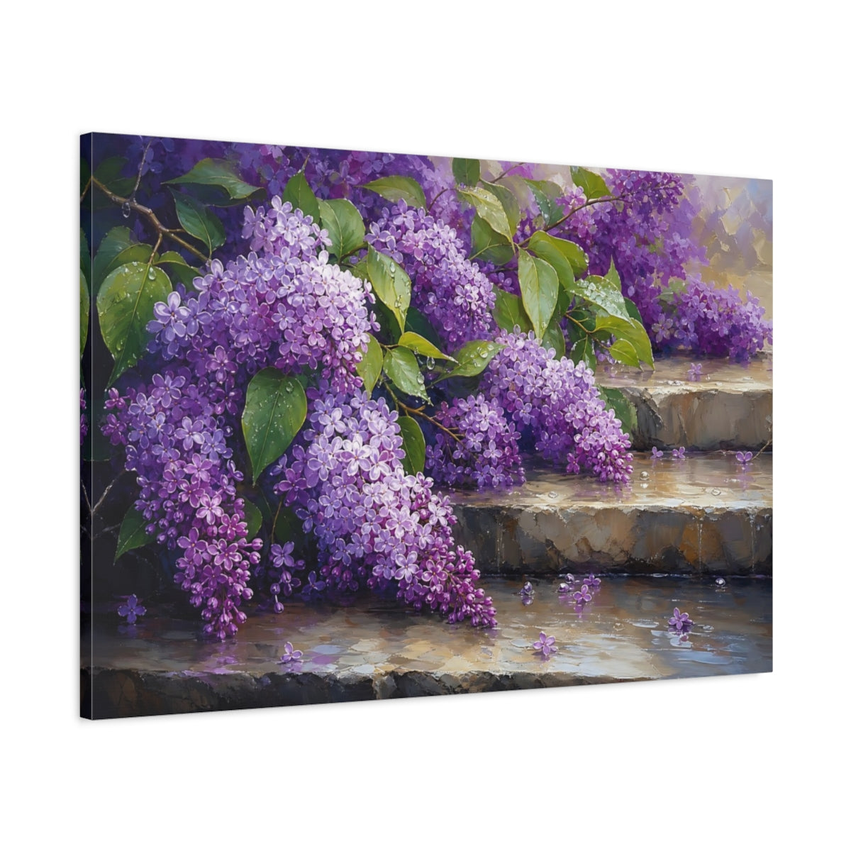 Main Mockup. Floral Lilac Flowers Purple Lilac shown as stretched canvas wall art