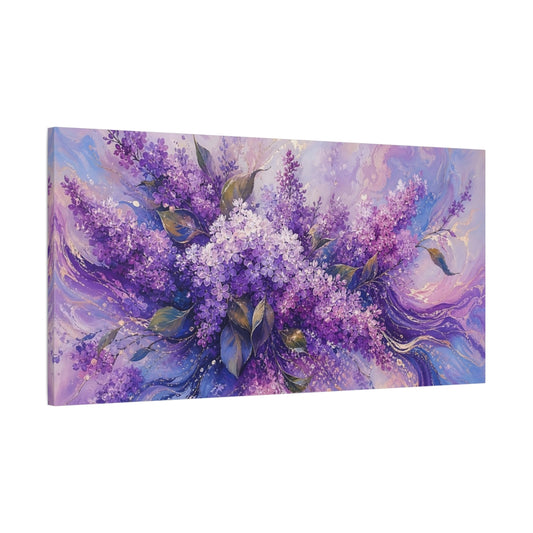 Main Mockup. Floral Lilac Flowers Purple Lilac shown as stretched canvas wall art