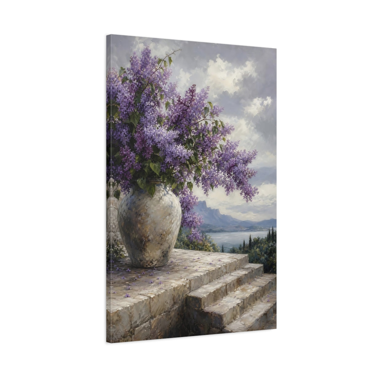 Main Mockup. Floral Lilac Flowers Purple Lilac shown as stretched canvas wall art