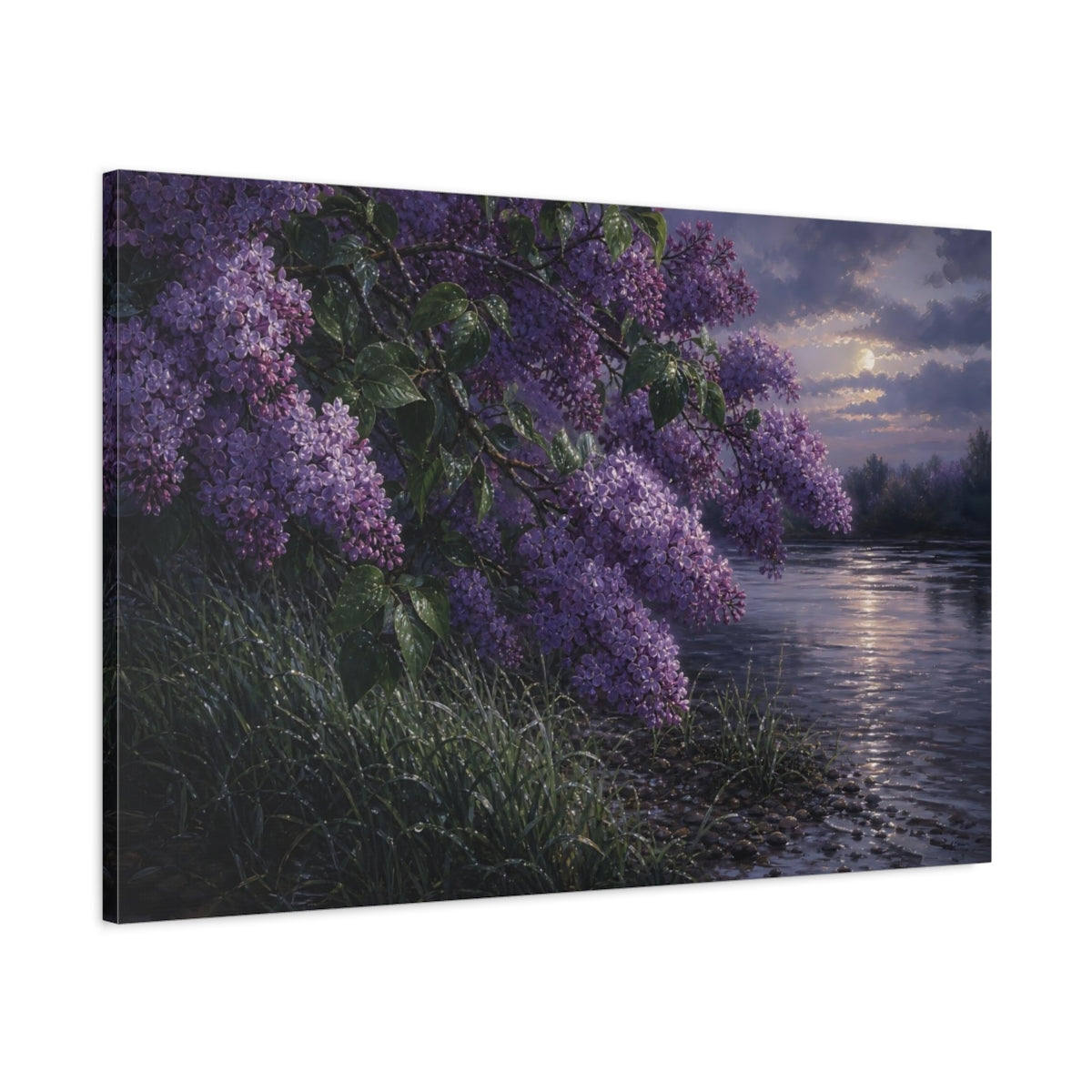 Main Mockup. Floral Lilac Flowers Purple Lilac shown as stretched canvas wall art