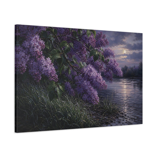 Main Mockup. Floral Lilac Flowers Purple Lilac shown as stretched canvas wall art