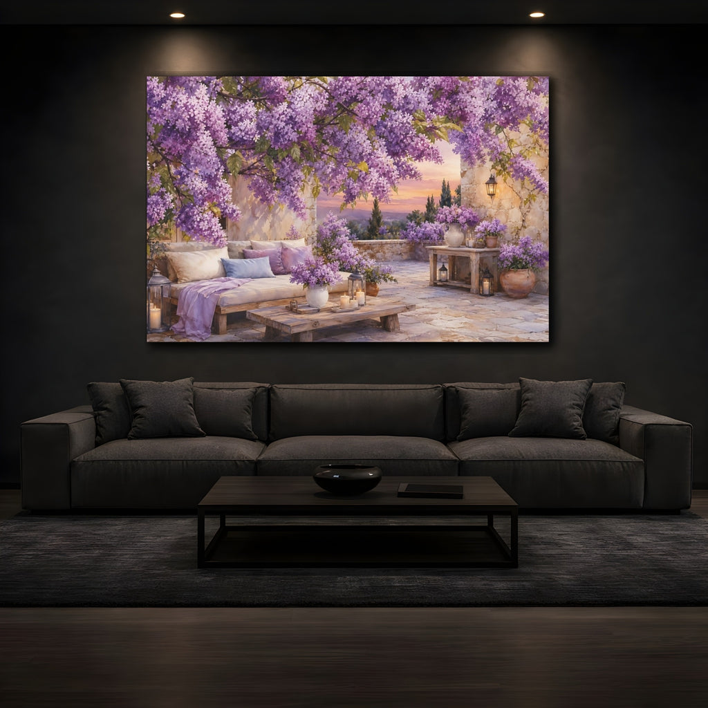 Mockup 3. Floral Lilac Flowers Purple Lilac Garden shown as stretched canvas wall art