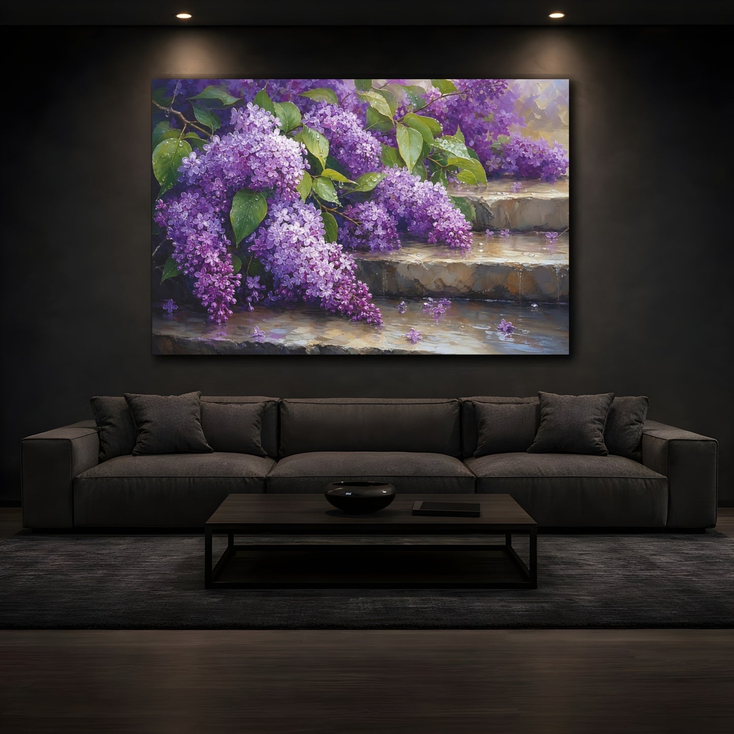 Mockup 3. Floral Lilac Flowers Purple Lilac shown as stretched canvas wall art