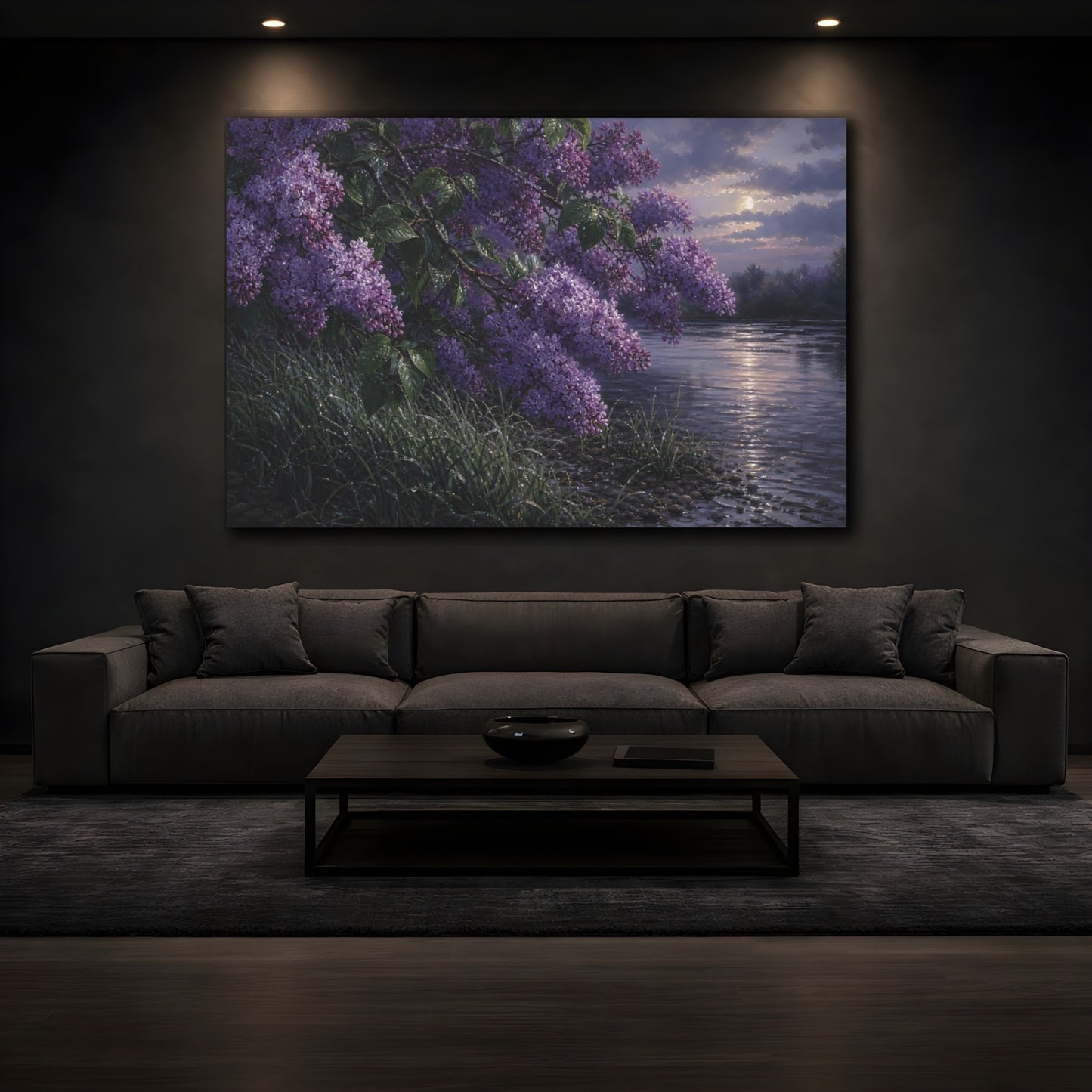 Mockup 3. Floral Lilac Flowers Purple Lilac shown as stretched canvas wall art