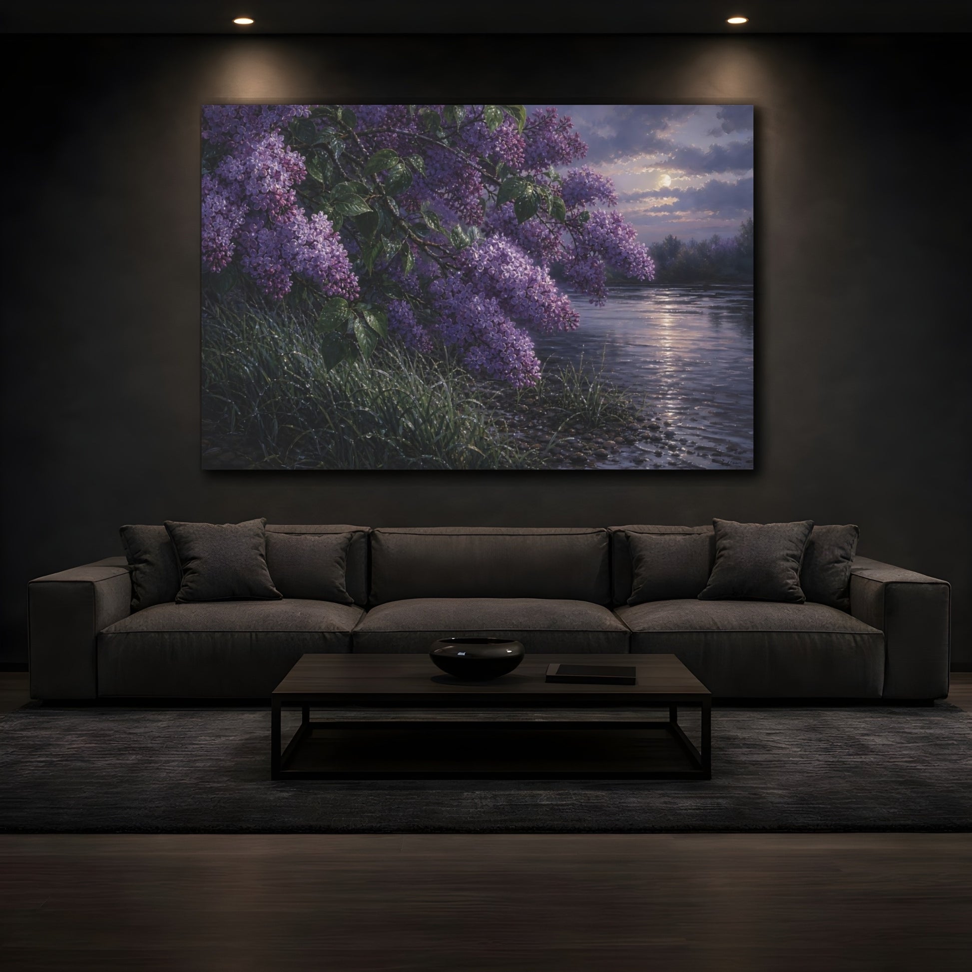 Mockup 3. Floral Lilac Flowers Purple Lilac shown as stretched canvas wall art