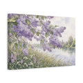 Side Mockup 4. Floral Lilac Flowers Purple Lilac River shown as stretched canvas wall art