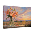 Side Mockup 4. Floral Lilies Peach Lilies shown as stretched canvas wall art
