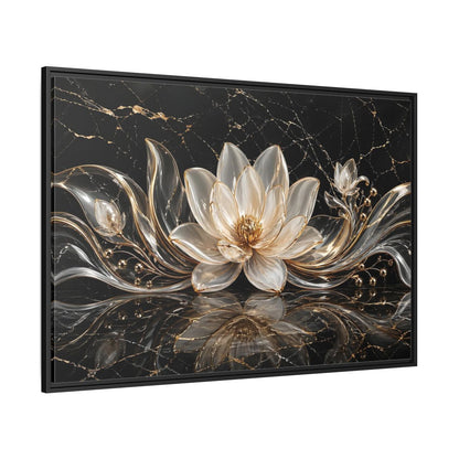Side Mockup 12. Floral Lotus Flower Black And Gold shown as stretched canvas wall art