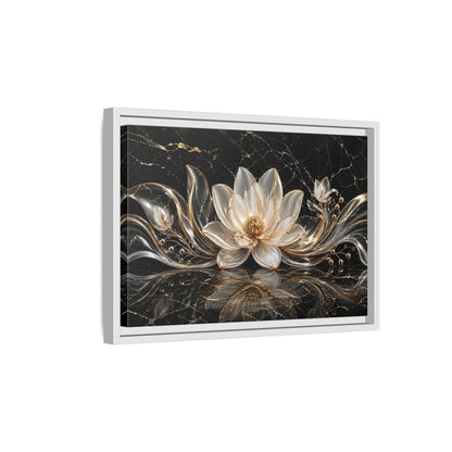 Side Mockup 4. Floral Lotus Flower Black And Gold shown as stretched canvas wall art