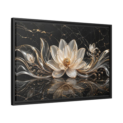 Side Mockup 14. Floral Lotus Flower Black And Gold shown as stretched canvas wall art