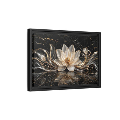 Side Mockup 6. Floral Lotus Flower Black And Gold shown as stretched canvas wall art