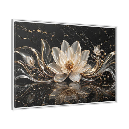 Side Mockup 7. Floral Lotus Flower Black And Gold shown as stretched canvas wall art