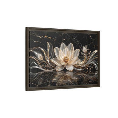 Side Mockup 2. Floral Lotus Flower Black And Gold shown as stretched canvas wall art