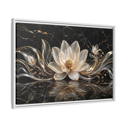 Side Mockup 10. Floral Lotus Flower Black And Gold shown as stretched canvas wall art