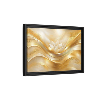 Side Mockup 6. Floral Lotus Flower Gold And White shown as stretched canvas wall art
