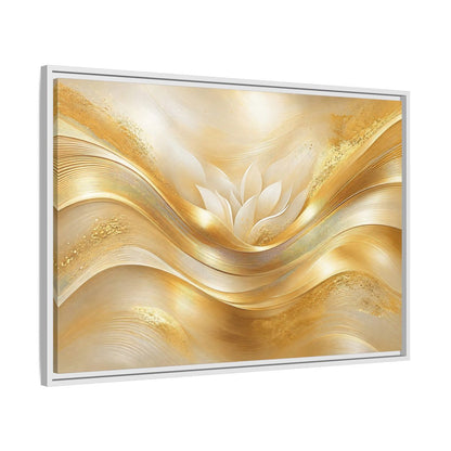 Side Mockup 9. Floral Lotus Flower Gold And White shown as stretched canvas wall art