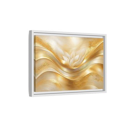 Side Mockup 4. Floral Lotus Flower Gold And White shown as stretched canvas wall art