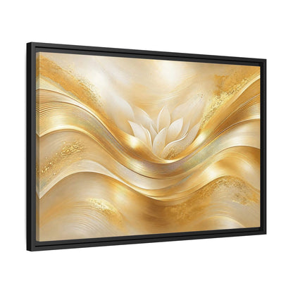 Side Mockup 14. Floral Lotus Flower Gold And White shown as stretched canvas wall art